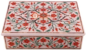 6"x4"x2" Marble Jewelry Vintage Box Carnelian Marquetry Floras Veterans Gift Art - Picture 1 of 4