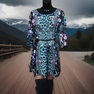 Leopardendruck Türkis Mix, Pailletten Tunika/Kleid Größe M/L - Bild 1 von 10