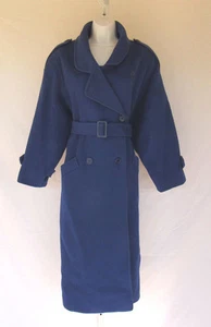 VINTAGE 1970s 80s THALHIMERS BLUE WOOL COAT MADE ENGLAND FULLY LINED BELT  - Picture 1 of 12