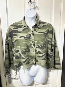 ZARA TRAFFALUC size EUR S camo shirt jacket cropped boxy oversized distressed - Picture 1 of 24