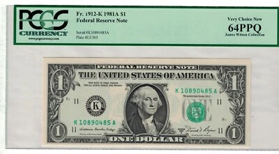 ** 1981 A $1 ONE DOLLAR FEDERAL RESERVE NOTE FR.1912-K VERY CHOICE NEW. ** - Image 1 of 2