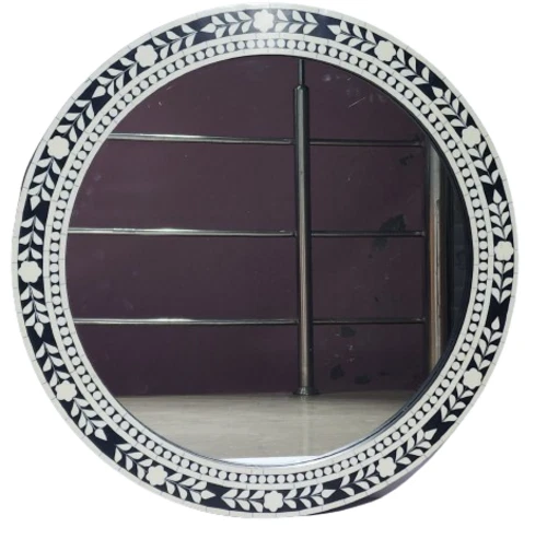 Espejo floral redondo blanco con incrustaciones de hueso Foto 1 de 4