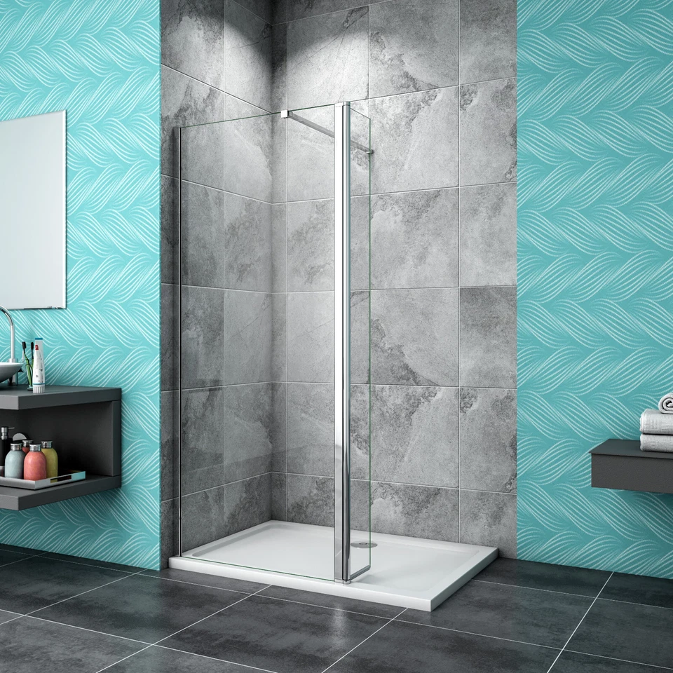 Wet Room Walk In Enclosure Shower Screen With Flipper 8mm NANO Easy Clean Glass - Image 1 of 4