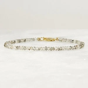 Black Tourmalinated Quartz Bracelet Tiny 2.0mm Bead Stacking Everyday Bracelet - Picture 1 of 10