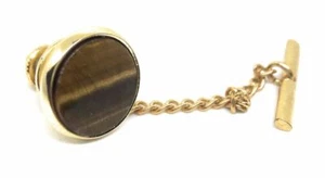GENUINE TIGERS EYE TIE TACK 18KT GOLD PLATED - Picture 1 of 5