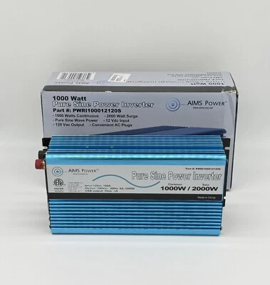 AIMS 1000 Watt Pure Sine Power Inverter 12 Volt ETL Listed to UL 458 - Image 1 of 3