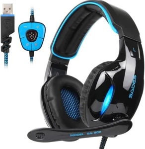 USB Stereo Gaming Headphone 7.1 Surround Sound PC Mac Over-Ear Headset Mic LED - Picture 1 of 6