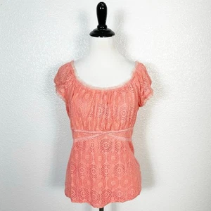 Y2K Fairycore Fairy Grunge Babydoll Crochet Detail Top Ruffle Trim Orange MP - Picture 1 of 8