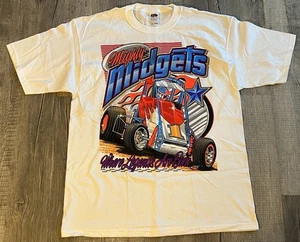 Vintage 90s Midnight Midgets SPRINT CAR RACING T-Shirt White XL - Bild 1 von 5