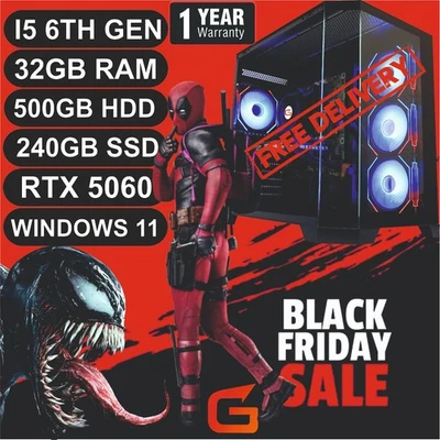 REDUCED XMAS GAMING PC I5 6th 32GB 500GB+240 SSD RTX 8GB 5060 W11 FREE DELIVERY - Image 1 of 4