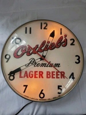 Reloj de luz de cerveza Henry F Ortlieb Brewing Co vintage Philadelphia, Pensilvania ¡Funciona! Foto 1 de 4