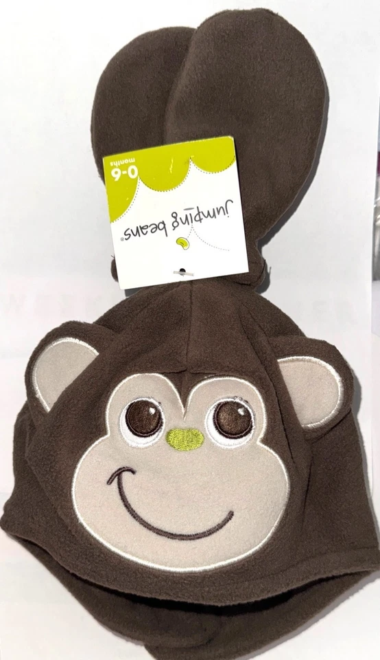 JUMPING BEANS Polar Sombrero/Mitones Conjunto Marrón/Bronceado Motivo Mono Talla 0-6 Meses Foto 1 de 1