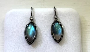 ALBERIAN & AULDE Labradorite Drop Earrings~Oxidized Sterling w/Diamonds~New - Picture 1 of 10