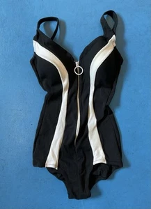 Vintage 60’s Black Striped Swimsuit Made In England Size S - Picture 1 of 5