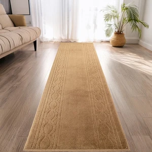 Sondergröße Anti-Rutsch Maschinenwaschbar Weichflor Marokkanisch Beige Läufer Teppich - Bild 1 von 6