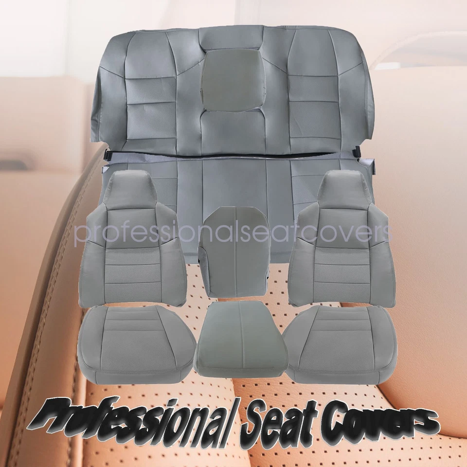 8 x Cubierta de asiento de cuero PERF delantera y trasera gris para Ford F250 Super Duty 2002-2007 Foto 1 de 4