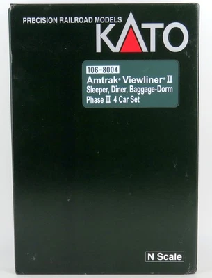 N-Scale KATO 1068004 AMTRAK PH III Viewliner II Sleeper, Diner, Baggage-Dorm New - Image 1 of 4