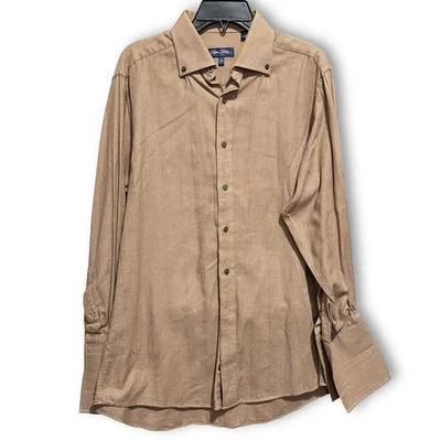 Sean John Button Down Mens Large Brown Cotton Hip Hop Y2K Long Sleeve Flip Cuff - Image 1 of 4