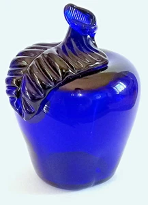 Vtg JW Shelton Hand Blown Cobalt Blue Apple Art Glass Williamsburg VA Signed - Picture 1 of 8