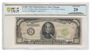 1934 US $1000 BANKNOTE FR.2211-G CHICAGO PCGS 20 - Picture 1 of 4