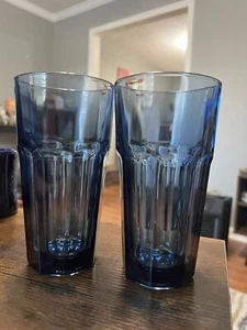VINTAGE 2 LIBBEY GIBRALTAR DURATUFF DUSKY 16 Oz BLUE GLASSES 6.25" TALL /3.25 D. - Picture 1 of 4