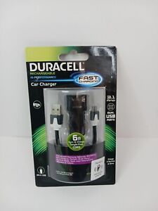 Duracell Car Charger- 6 ft Charging Cable-3.1 Amp Dual USB Ports NEW Android