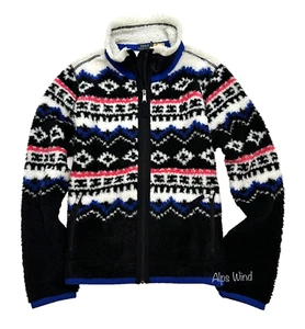 $298 NWT Womens Polo Ralph Lauren Sherpa Fleece Full Zip Jacket Black Multi SZ.M - Picture 1 of 8