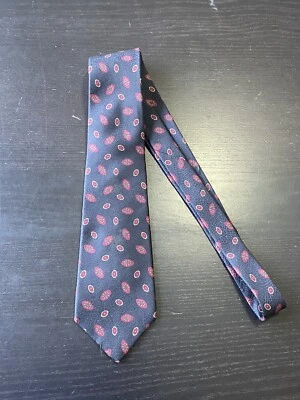 Yves St Laurent Mens Silk Tie Black Geometric Shapes Fruit Maroon Vtg USA Foto 1 de 4