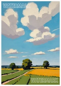 Minimalistic Countryside Landscape A3 size print 007 - Picture 1 of 5