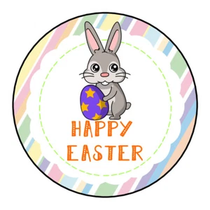 Happy Easter Bunny Sticker Party Sweet Cone Gift Bag Egg Hunt Chocolate Coin - Picture 1 of 1