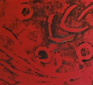 Angela Kegel (XX) Abstrakt-Monotypie: KREISE& GEBILDE /rotes Transparent-Papier - Bild 1 von 8