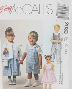 McCall's Pattern 2033 Size CB (1-2-3) Toddler Rompers Dress Jacket Shirt 1999 - Picture 1 of 2