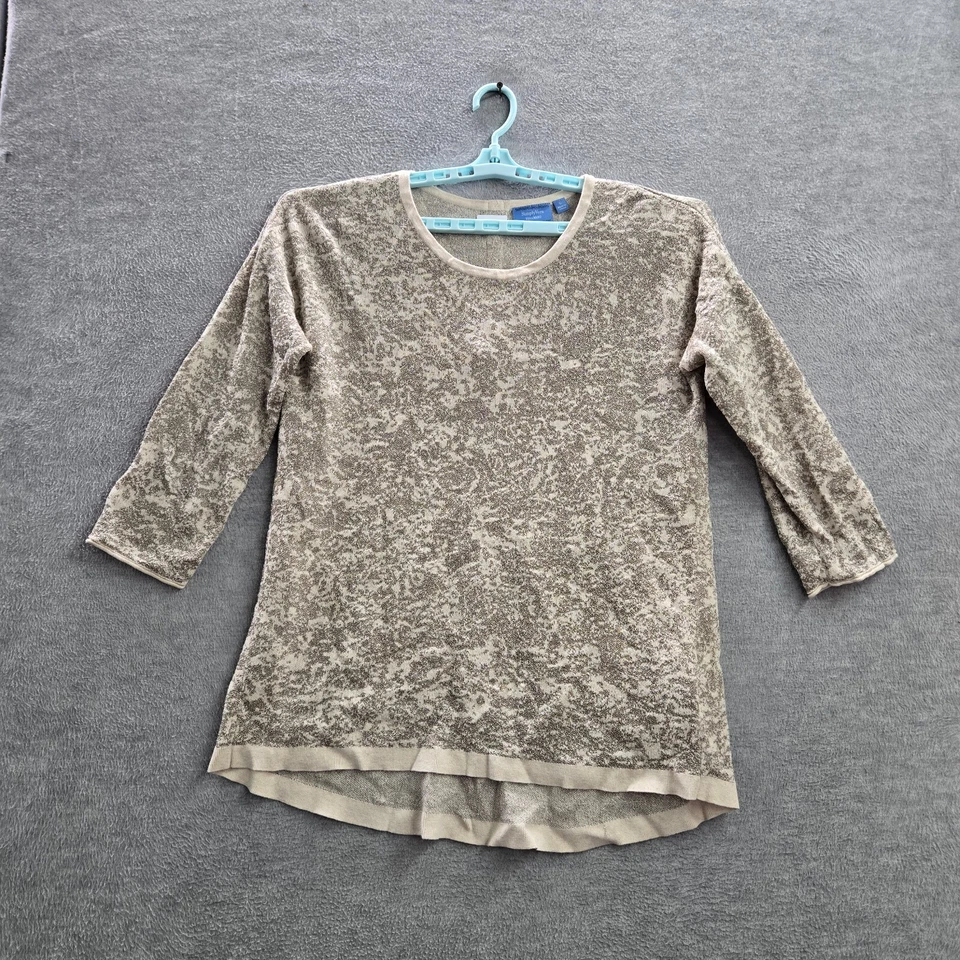 Simply Vera Vera Wang Women Sweater Large Beige Metallic 3/4 Sleeve Pullover - Image 1 of 4
