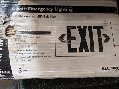 LED Exit Sign Emergency Light Self Powered 120/277 VAC 60 Hz New  - Image 1 of 3