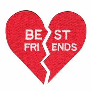 Best Friends Split Heart Emoji Iron On Embroidered Applique Patch Set - Picture 1 of 1
