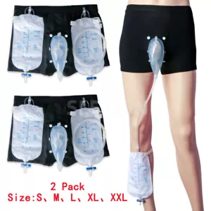 2 Pack Male Wearable Incontinence Pant Urinal Leg Bag Silicone Urine Collector - Picture 1 of 21