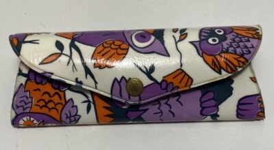 Vintage Vinyl Eyeglass Case Owls Purple Orange 60s? Halloween? Foto 1 de 4