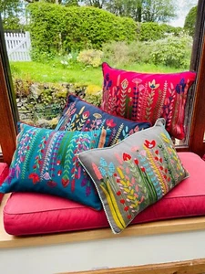 Embroidered Rectangular Cushion Floral Cushion Covers 35cm x 50cm Four Colours - Picture 1 of 16