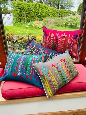Embroidered Rectangular Cushion Floral Cushion Covers 35cm x 50cm Four Colours - Image 1 of 4