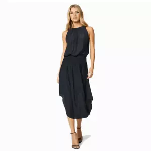 Neu mit Etikett Ramy Brook Audrey ärmelloses Neckholder-Midikleid mit fallender Taille schwarz Größe Large - Bild 1 von 12