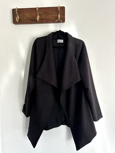Runaway the Label Black Winter Jacket Waterfall open-front Size 12 Heavy Coat - Picture 1 of 6