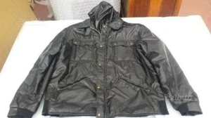 Giacca a vento vintage nero lucido usata con cappuccio, tg. 54/56 - Foto 1 di 4
