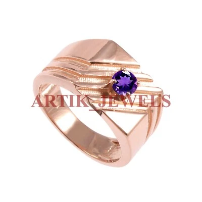 Anillo de plata de ley 925 enchapado en oro rosa con gema de amatista natural #2744 Foto 1 de 4