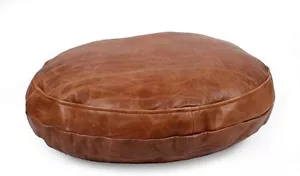 Lambskin Round Leather Pillow Cover Sofa Cushion Case Black Leather Round Pillow - Picture 1 of 14