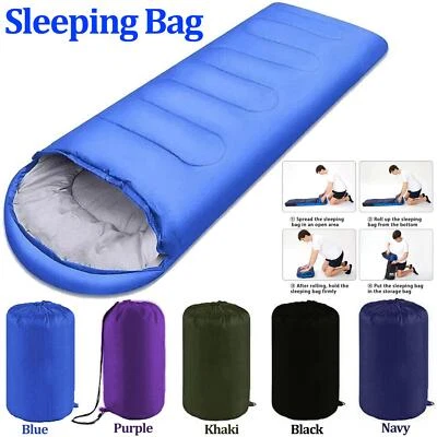 3-4 SEASON SLEEPING BAGS SINGLE CAMPING RECTANGULAR ENVELOPE ZIP UP KIDS ADULT - Image 1 of 4