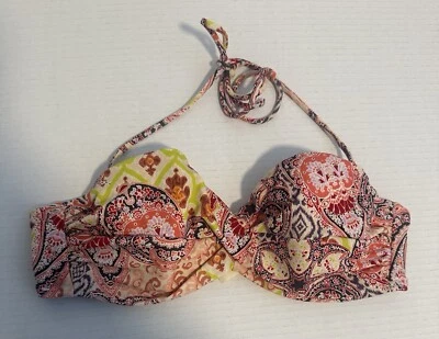 Victorias Secret Strapless Bikini Swim Top 34b Floral Paisley Pink Orange - Image 1 of 3