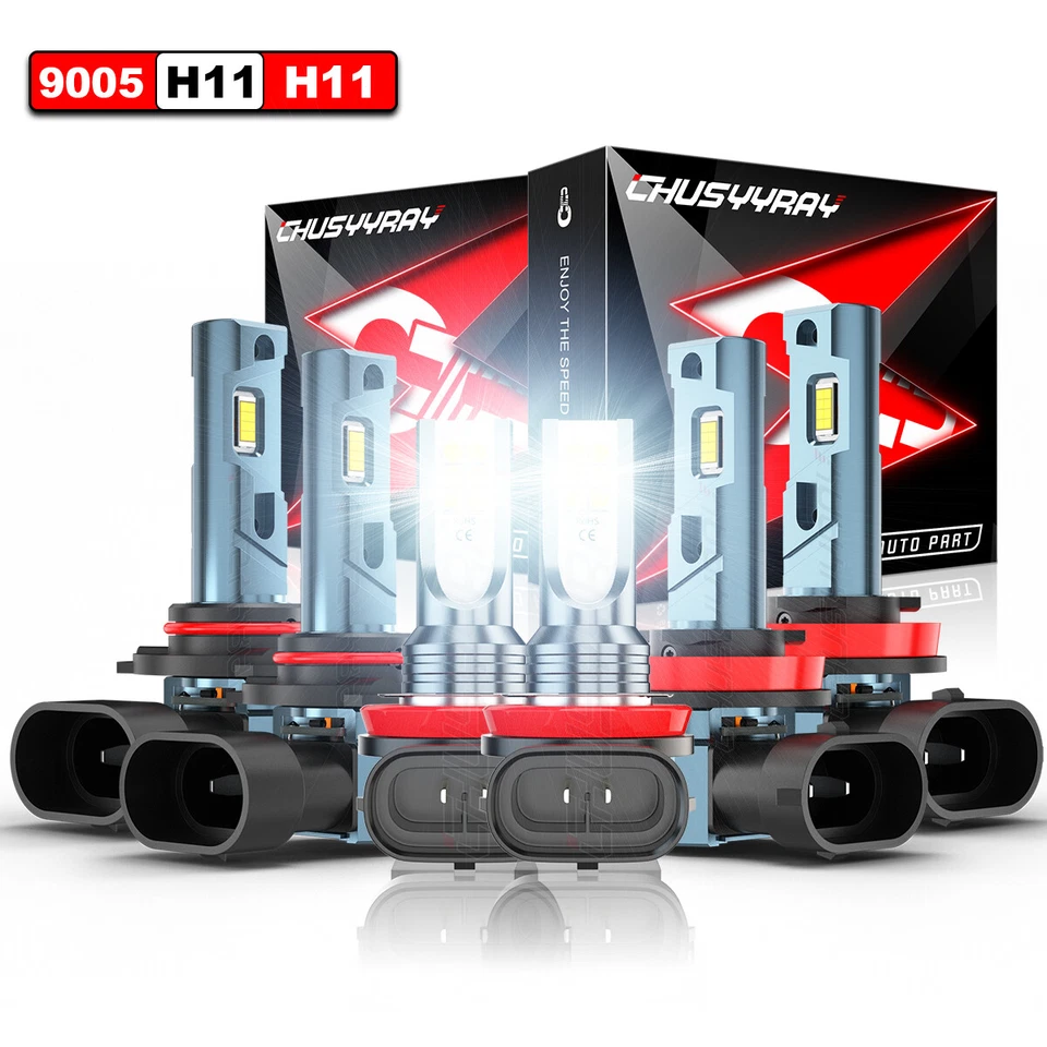 6x 9005 H11 H11 Combo LED Headlight Hi/Low Beam Fog light Bulbs Kit 6000K White - Image 1 of 4