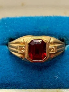 Art Deco Gold tone Synthetic Ruby Ring - Picture 1 of 5