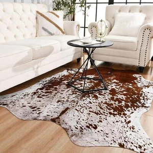 Faux Cowhide Rug Large Cow Print Rug 4.6 X 5.2 Feet Thickened Elastic Cowhide Ru - Picture 1 of 7