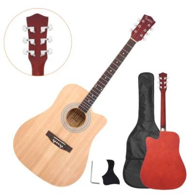 New 41" Full Size Adult 6 Strings Cutaway Folk Acoustic Guitar Wood Color - Image 1 of 4